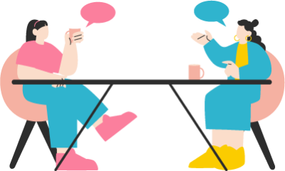 テーブルを挟んで対話を行う2人のイラスト