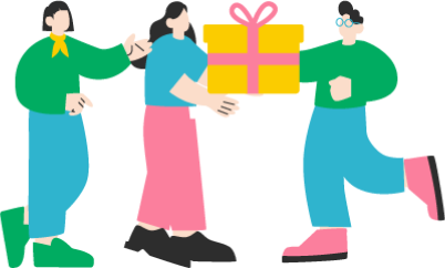3人組がプレゼントを持っているイラスト