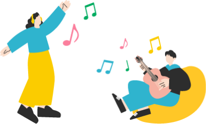 ステージで歌う人と、それを楽しそうに聴いている人のイラスト