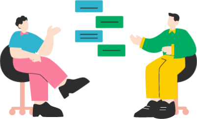 2人の人がトークショーを行なっているイラスト